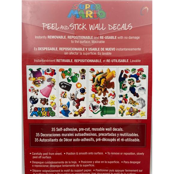 Super Mario Brothers Peel and Stick Wall Stickers 35 Removable Luigi Yoshi Peach - Picture 2 of 6